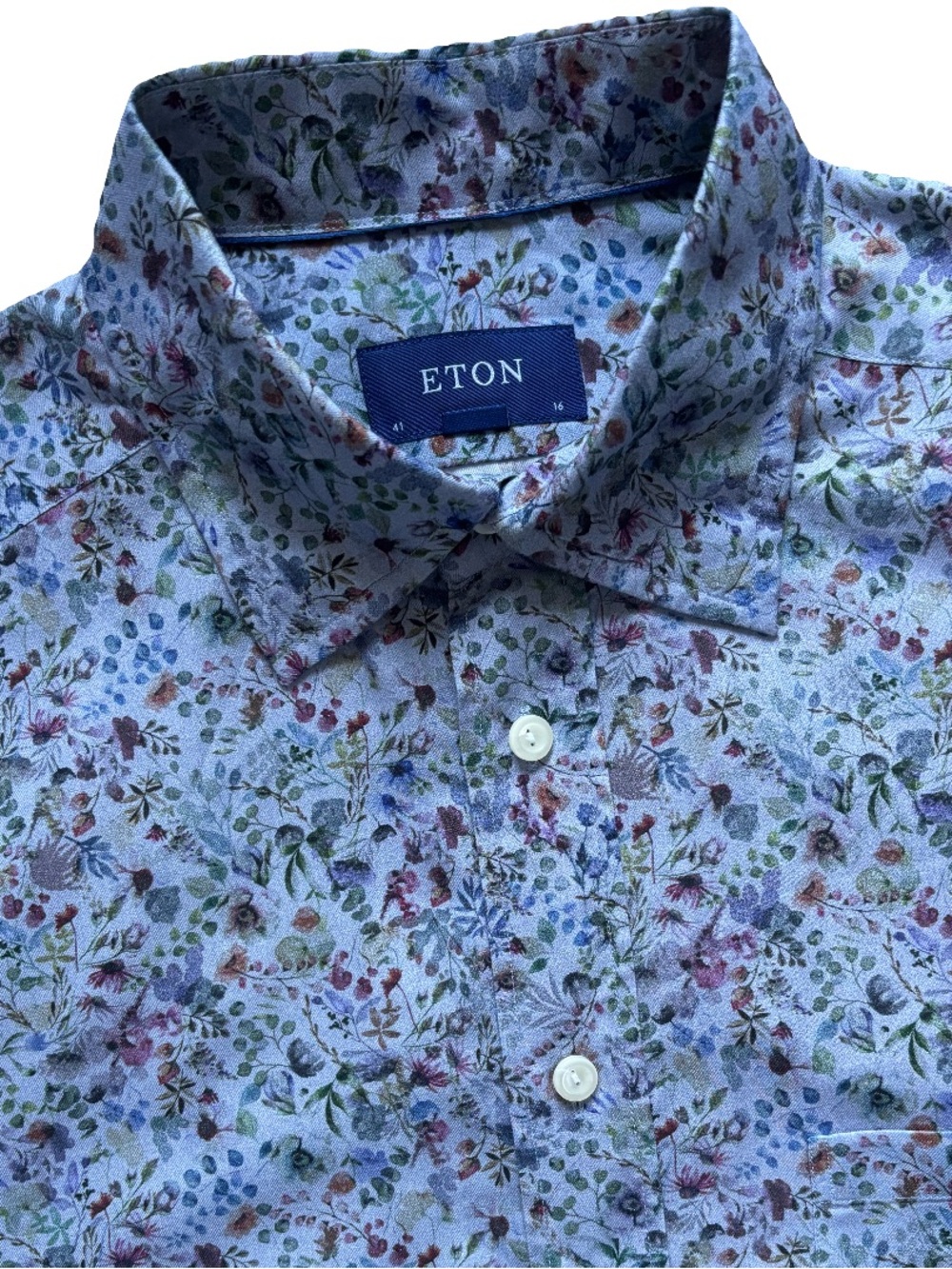 Eton Gray Floral Slim Fit Sport Shirt Size 16